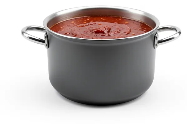 A big pot full of sauce, the whole batch cooked to test one thing.