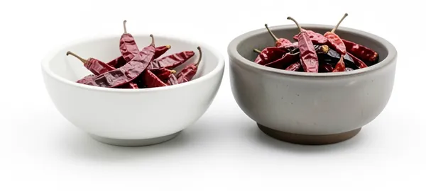 Two small bowls of dried chillies, the one thing that was changed.