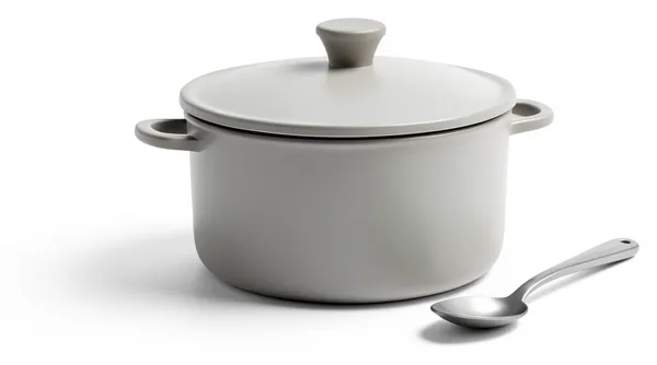 A covered pot with a spoon beside it, handed over with nothing said.